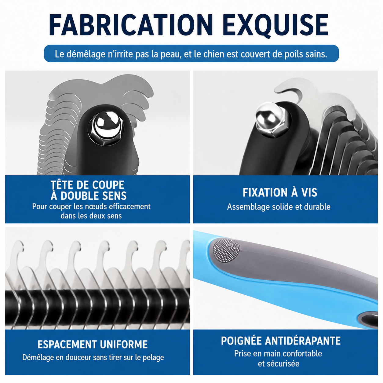Brosse de Toilettage pour Chien et Chat – Poils Longs, Courts et Bouclés