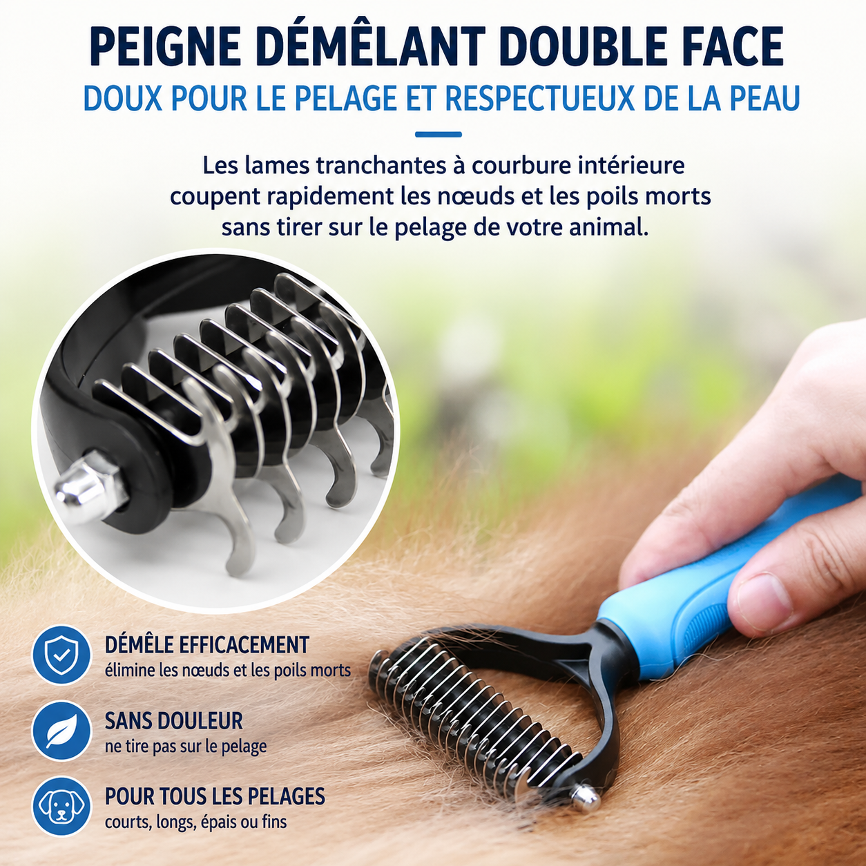 Brosse de Toilettage pour Chien et Chat – Poils Longs, Courts et Bouclés