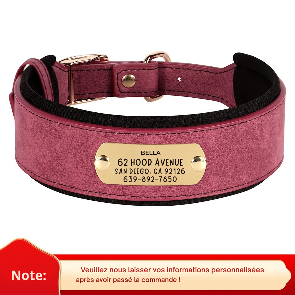 Collier en cuir pour chien | Personnalisé gravé