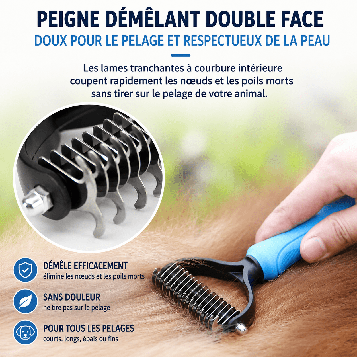 Brosse de Toilettage pour Chien et Chat – Poils Longs, Courts et Bouclés - Balade.le.chien.com