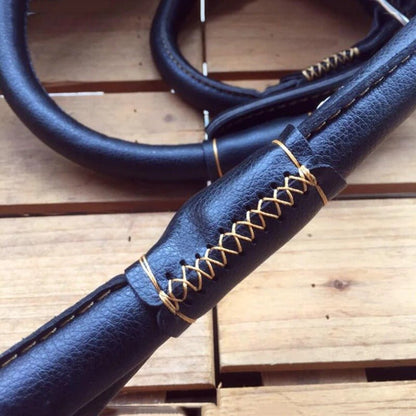 Ensemble Collier et Laisse en Cuir Véritable Noir – Chien Moyen et Grand - Balade.le.chien.com