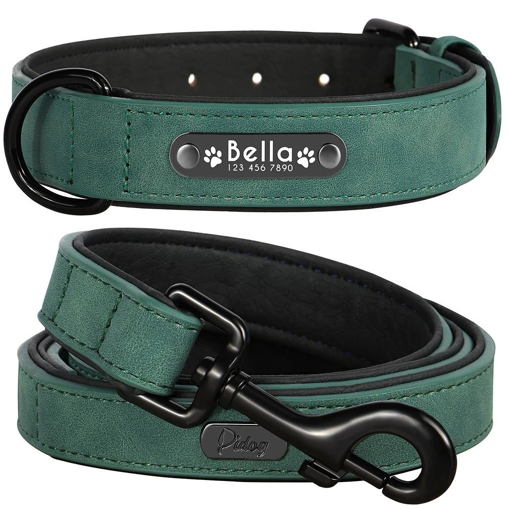 Ensemble de Laisse de Collier| Cuir Rembourré - Balade.le.chien.com