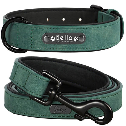 Ensemble de Laisse de Collier| Cuir Rembourré - Balade.le.chien.com