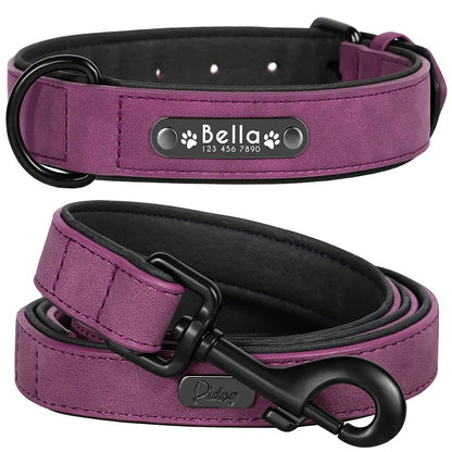 Ensemble de Laisse de Collier| Cuir Rembourré - Balade.le.chien.com