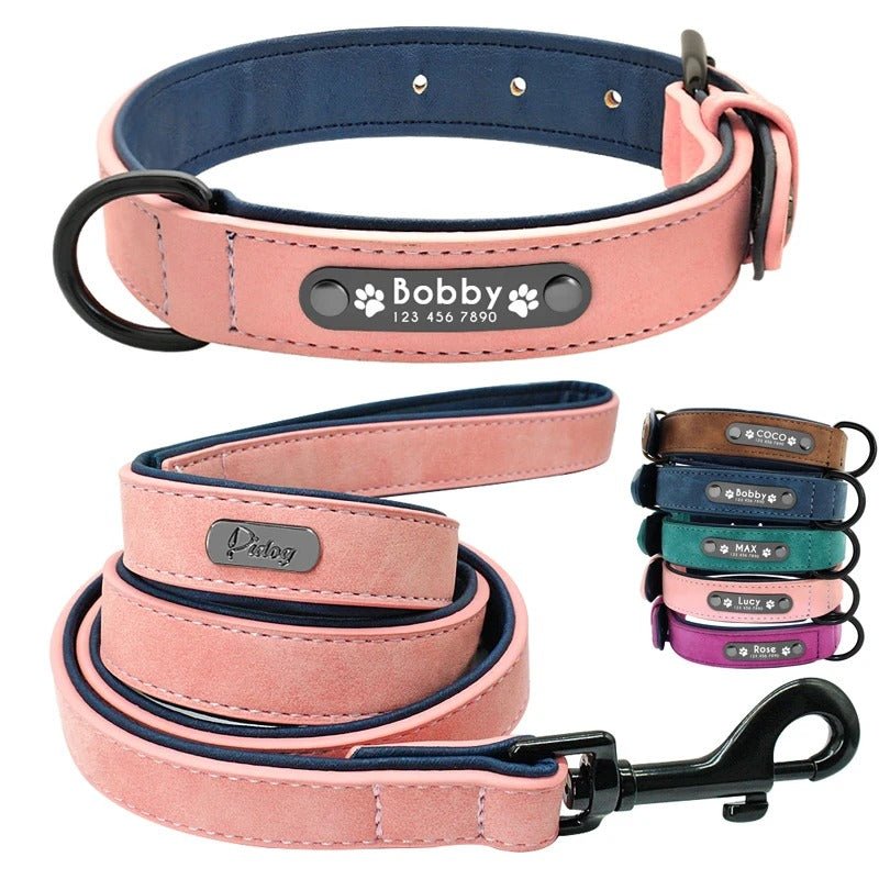 Ensemble de Laisse de Collier| Cuir Rembourré - Balade.le.chien.com