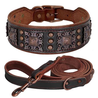 Ensemble laisse collier pour chien | Cuir Véritable - Balade.le.chien.com