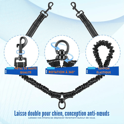 Laisse Double pour Chien Anti - Enchevêtrement | PromenaDuo - Balade.le.chien.com