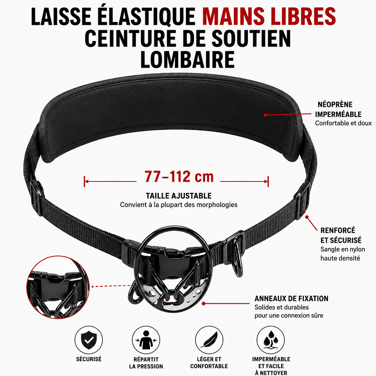 Laisse Mains Libres avec Ceinture Lombaire pour Chien - Balade.le.chien.com